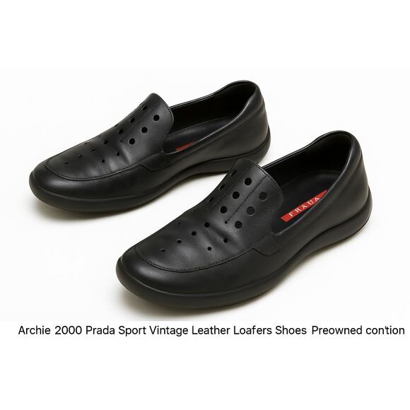 Archive 2000s Prada Sport Black Leather Loafers Shoes Size 39 Vintage Mens 6 W 8 - Picture 1 of 16